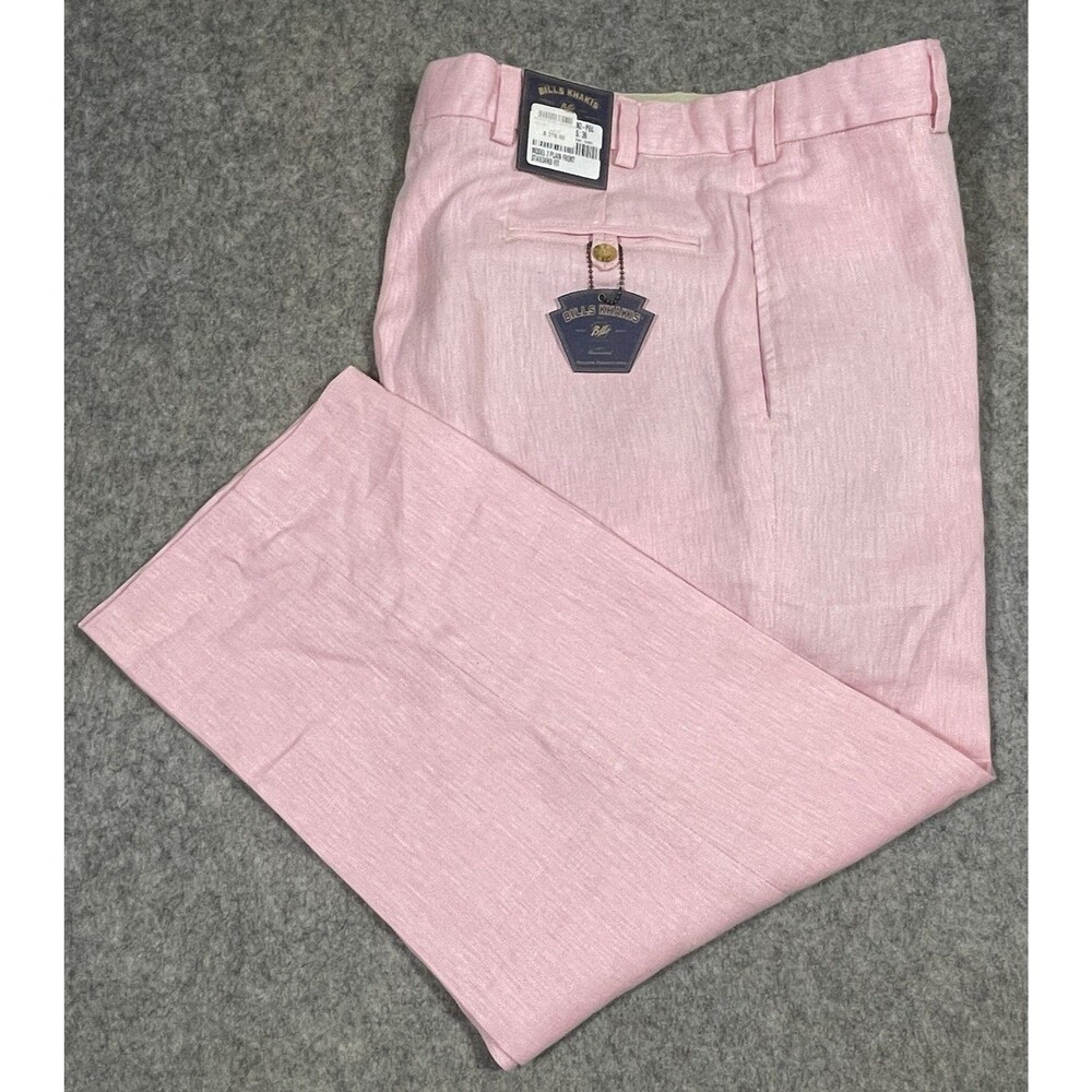 Bills Khakis M2 Plain Front Standard Fit Pants 100% Linen Pink 36x26.5 MSRP $275